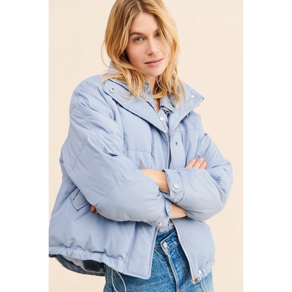 Sadie & Sage Nightfall Puffer Jacket Light Blue Quilted Oversized Zip Up Medium
